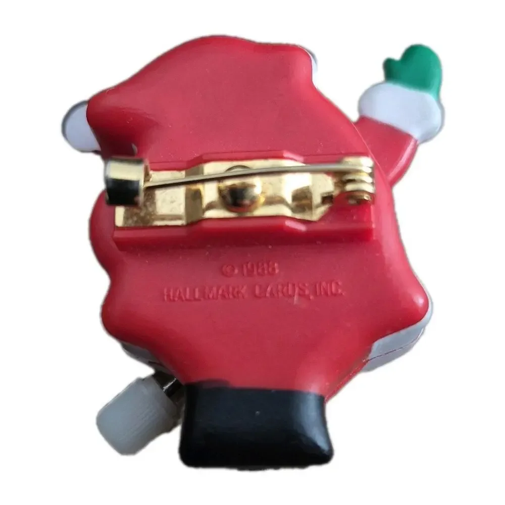 Vintage Hallmark Santa Wind-Up Waving Pin Brooch 1988 Christmas Tested Works
